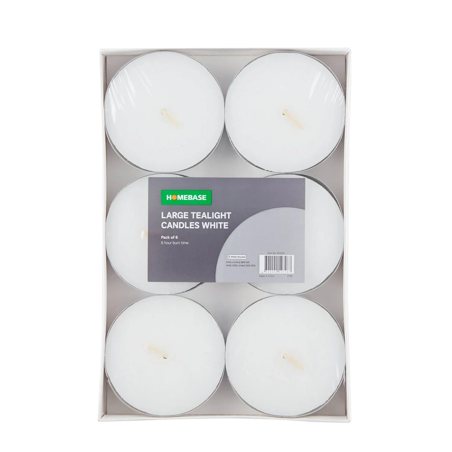 Pacl Of 6 Large Tealight Candles - White 1 Pacl Of 6 Large Tealight Candles - White