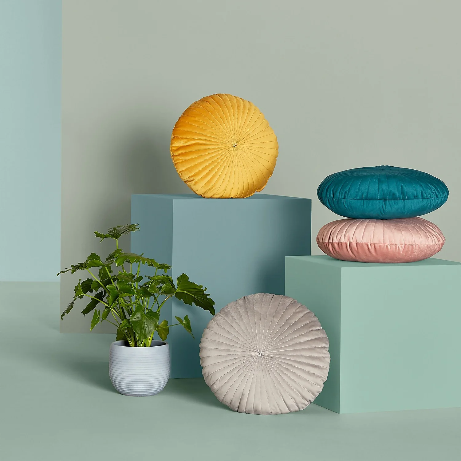 None Round Velvet Cushion - Ochre - 45cm 3 None Round Velvet Cushion - Ochre - 45cm - Image 3