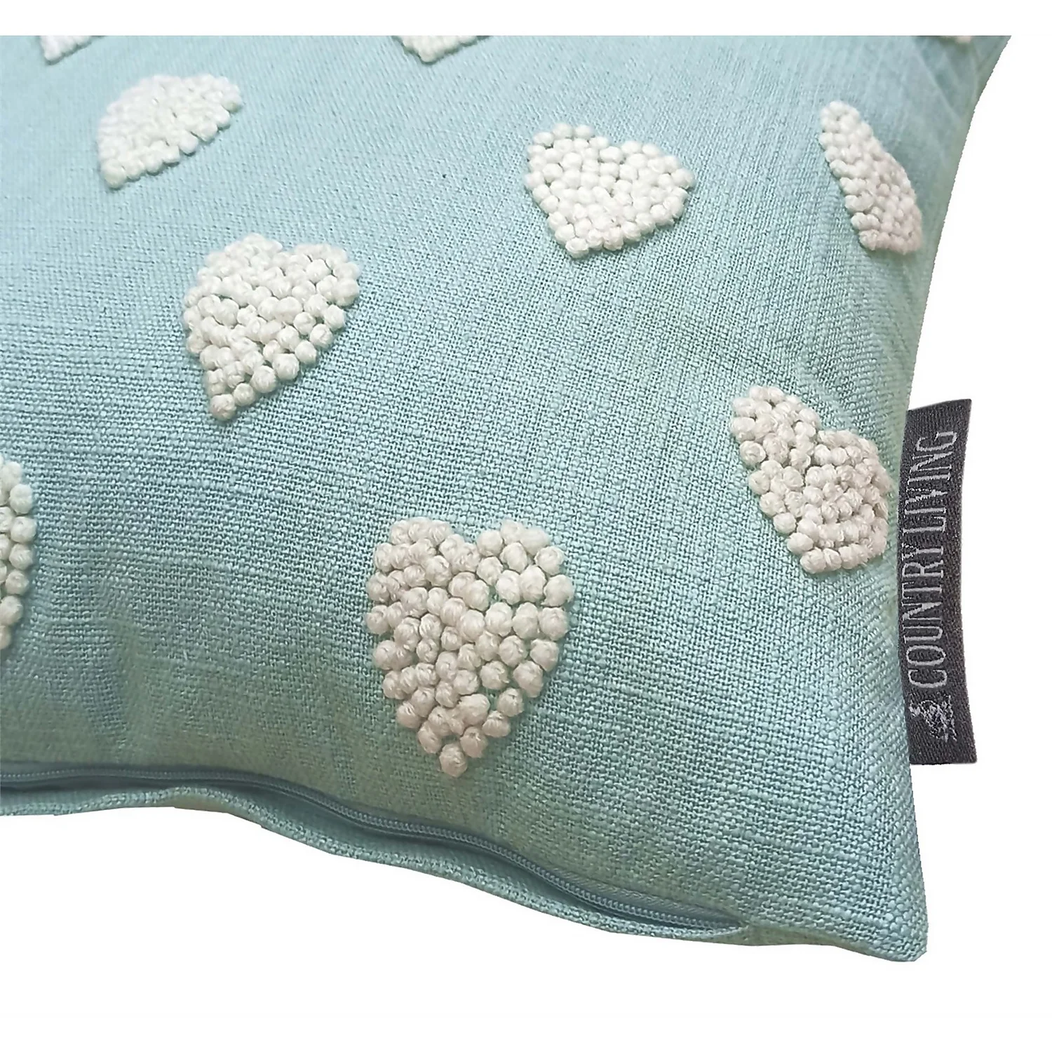 Country Living French Knot Heart Cushion - 40x40cm - Duck Egg 2 Country Living French Knot Heart Cushion - 40x40cm - Duck Egg - Image 2