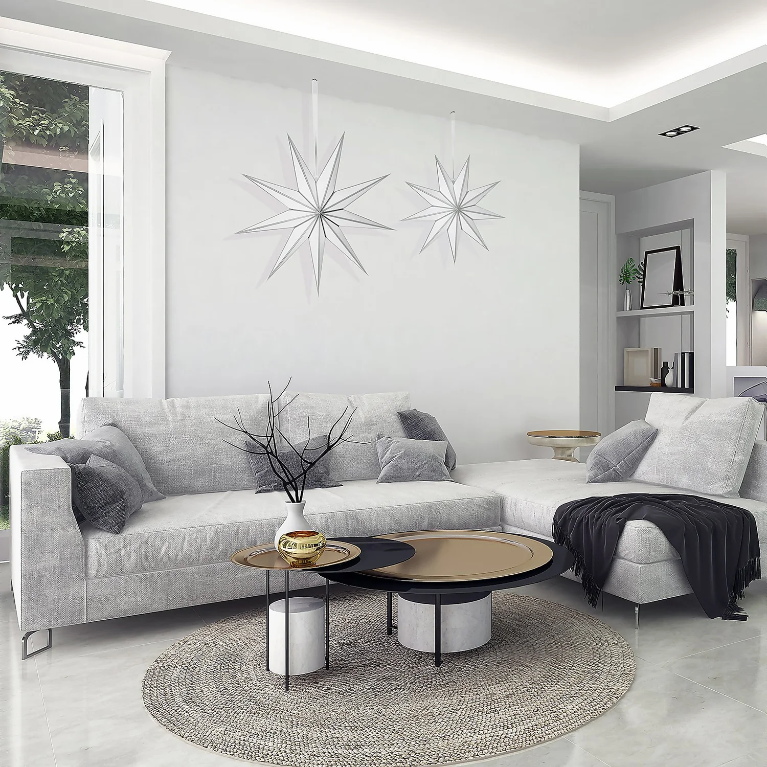 House Beautiful Wall Hanging Paper Star - Set Of 2 - Silver 3 House Beautiful Wall Hanging Paper Star - Set Of 2 - Silver - Image 3