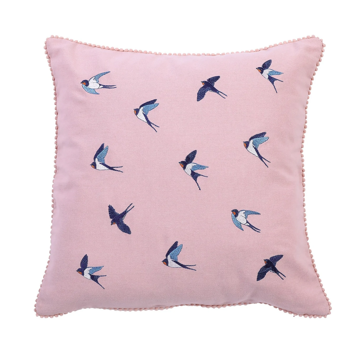 Embroidered Swallows Cushion 1 Embroidered Swallows Cushion