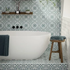 Fiore Teal / White Victorian Pre-scored Porcelain Wall & Floor Tile 450 X 450mm - 1.42sqm Pack 13 Fiore Teal / White Victorian Pre-scored Porcelain Wall & Floor Tile 450 X 450mm - 1.42sqm Pack -Home Base Sales Shop 13220597 7264909608388476