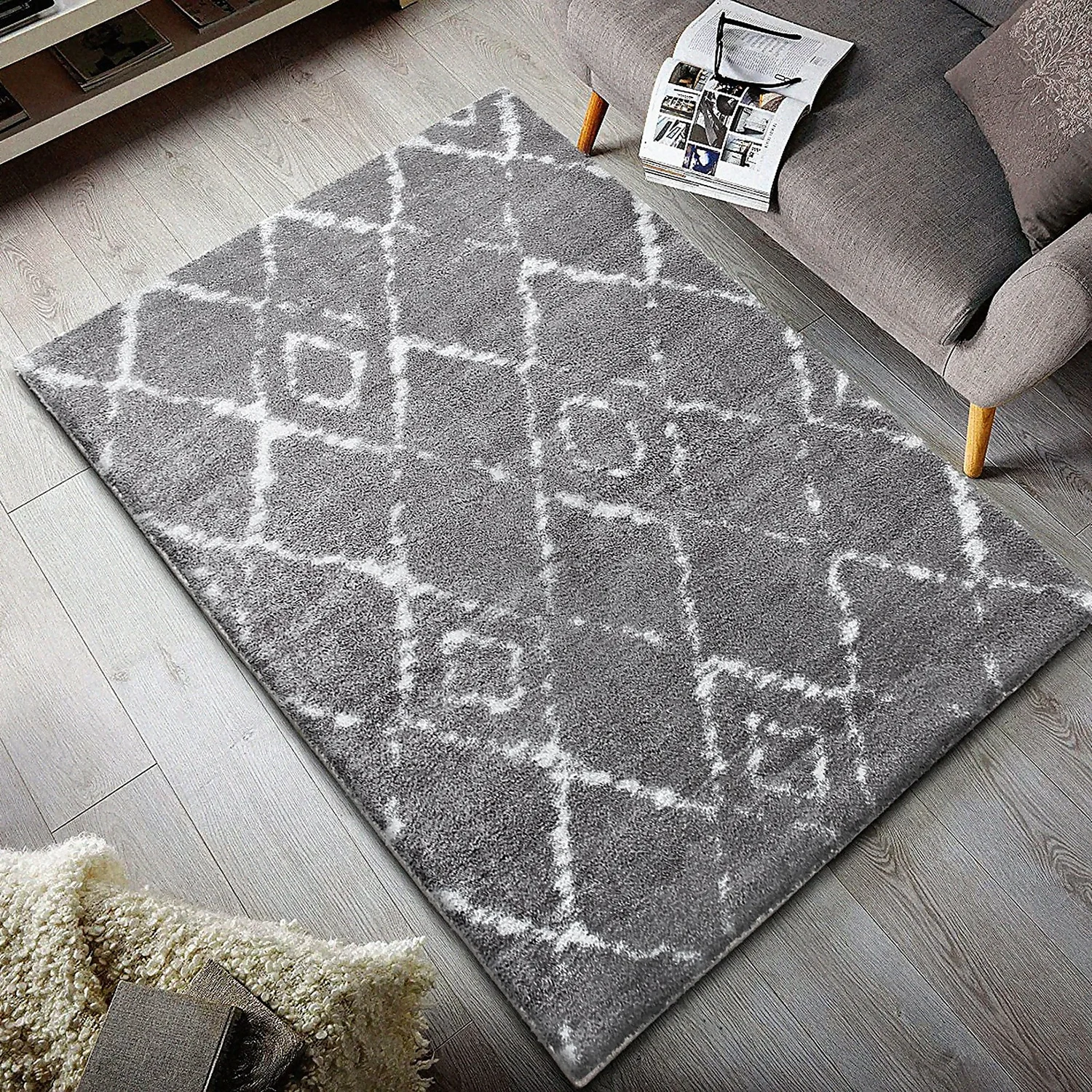 Deluxe Berber Shaggy Rug - Light Grey & White - 120x160cm 2 Deluxe Berber Shaggy Rug - Light Grey & White - 120x160cm - Image 2