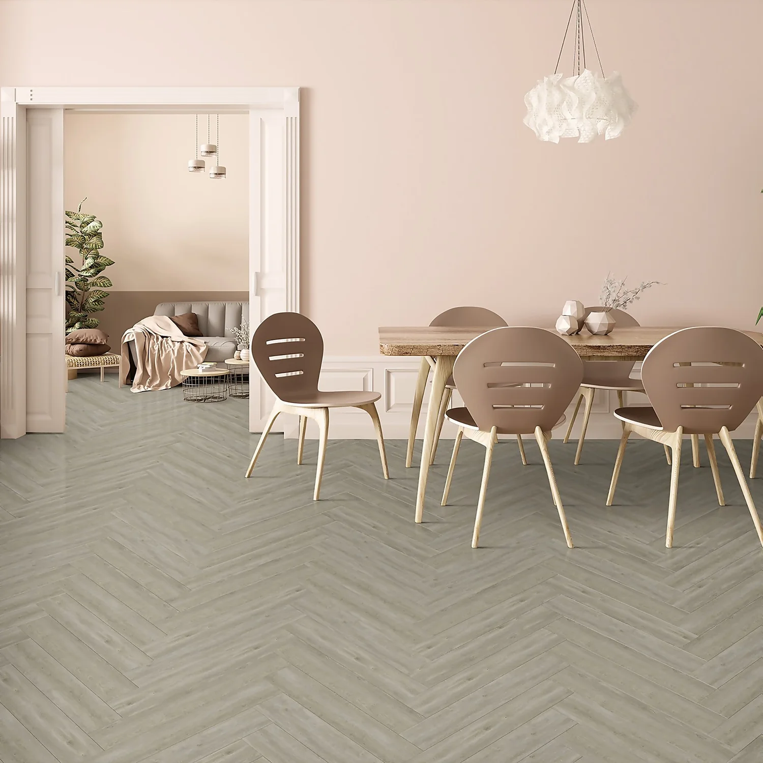 Kraus Rigid Core Herringbone Luxury Vinyl Floor Tile - Owsten Grey 1 Kraus Rigid Core Herringbone Luxury Vinyl Floor Tile - Owsten Grey