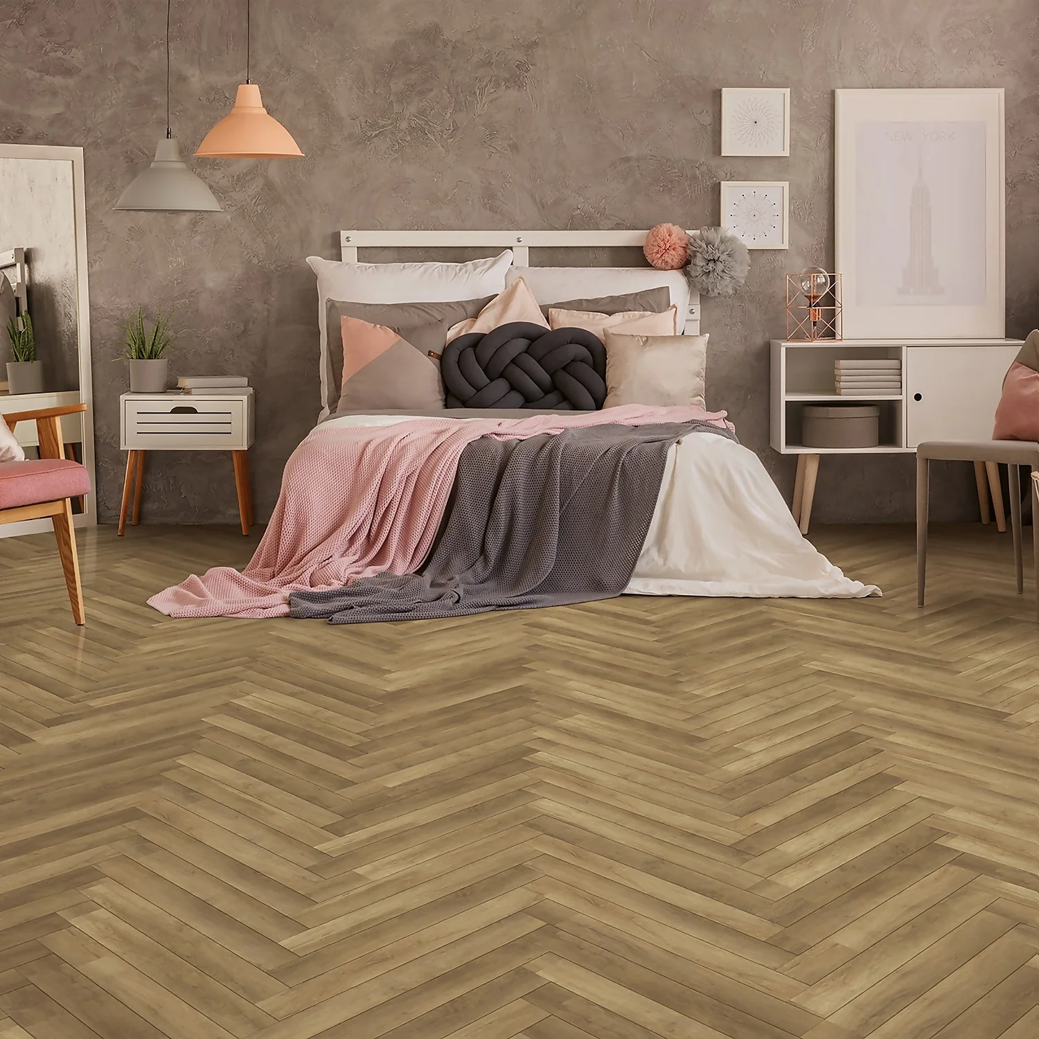 Kraus Rigid Core Herringbone Luxury Vinyl Floor Tile - Odell Oak 1 Kraus Rigid Core Herringbone Luxury Vinyl Floor Tile - Odell Oak