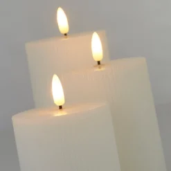 Pack Of 3 LED Pillar Ribbed Candles - White -Home Base Sales Shop 13794266 8555009419425051