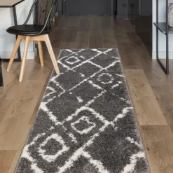 Deluxe Berber Shaggy Runner - Charcoal & White - 180x67cm -Home Base Sales Shop 13888026 1704988130954258