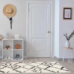 Deluxe Berber Shaggy Runner - White & Black - 180x67cm -Home Base Sales Shop 13888027 7334988131149579