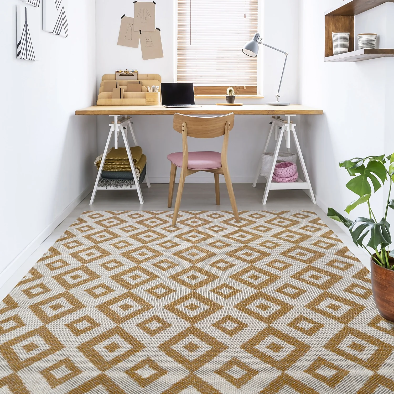 Recycled Cotton Geometric Rug - Ochre - 100x150cm 5 Recycled Cotton Geometric Rug - Ochre - 100x150cm - Image 5