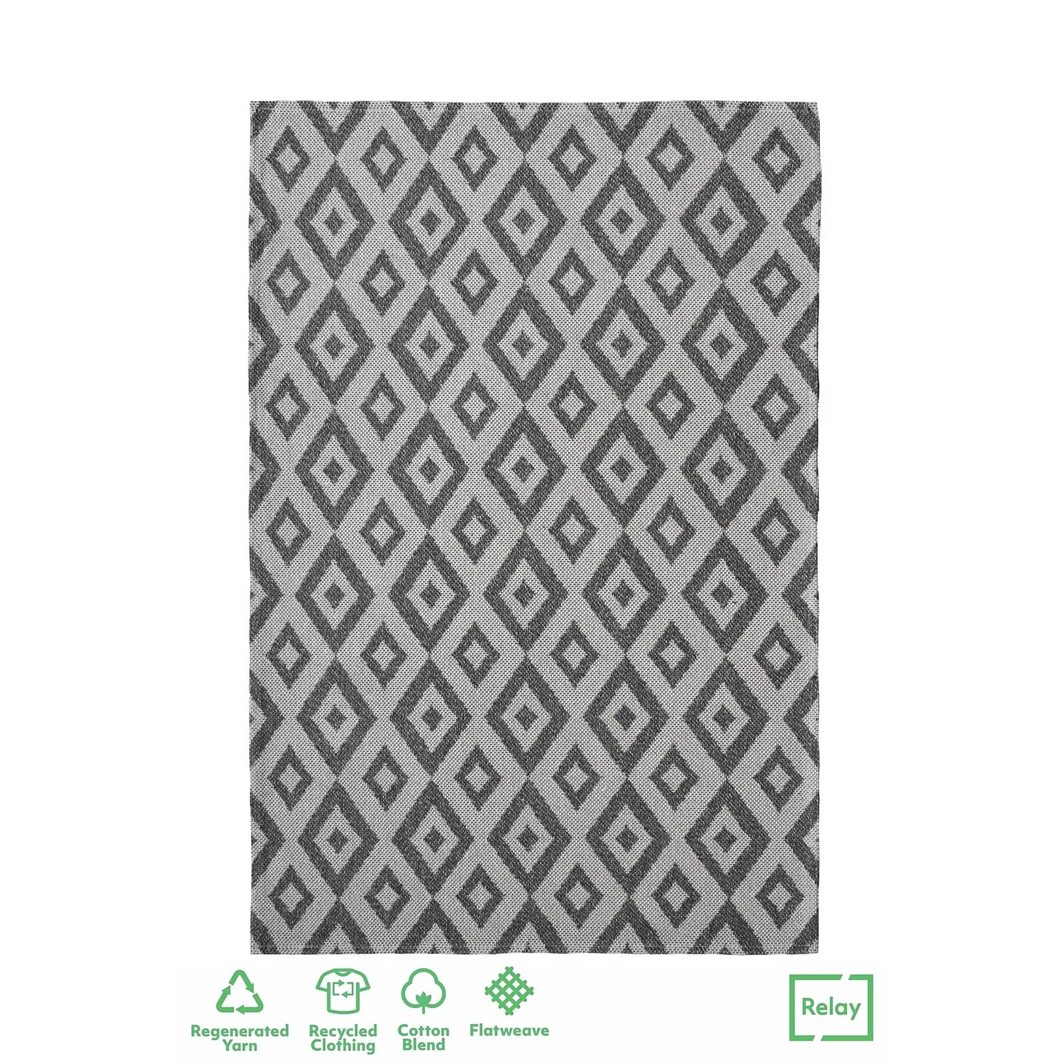 Recycled Cotton Geometric Rug - Grey - 160x230cm 1 Recycled Cotton Geometric Rug - Grey - 160x230cm