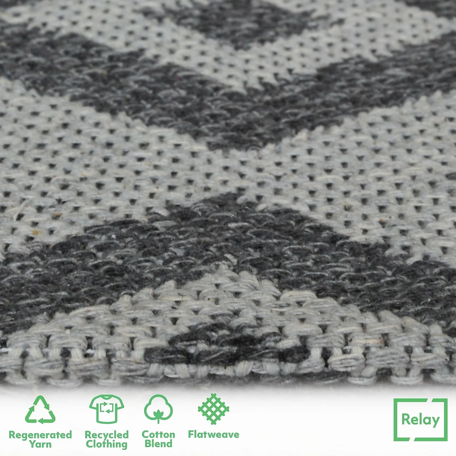 Recycled Cotton Geometric Rug - Grey - 160x230cm 4 Recycled Cotton Geometric Rug - Grey - 160x230cm - Image 4