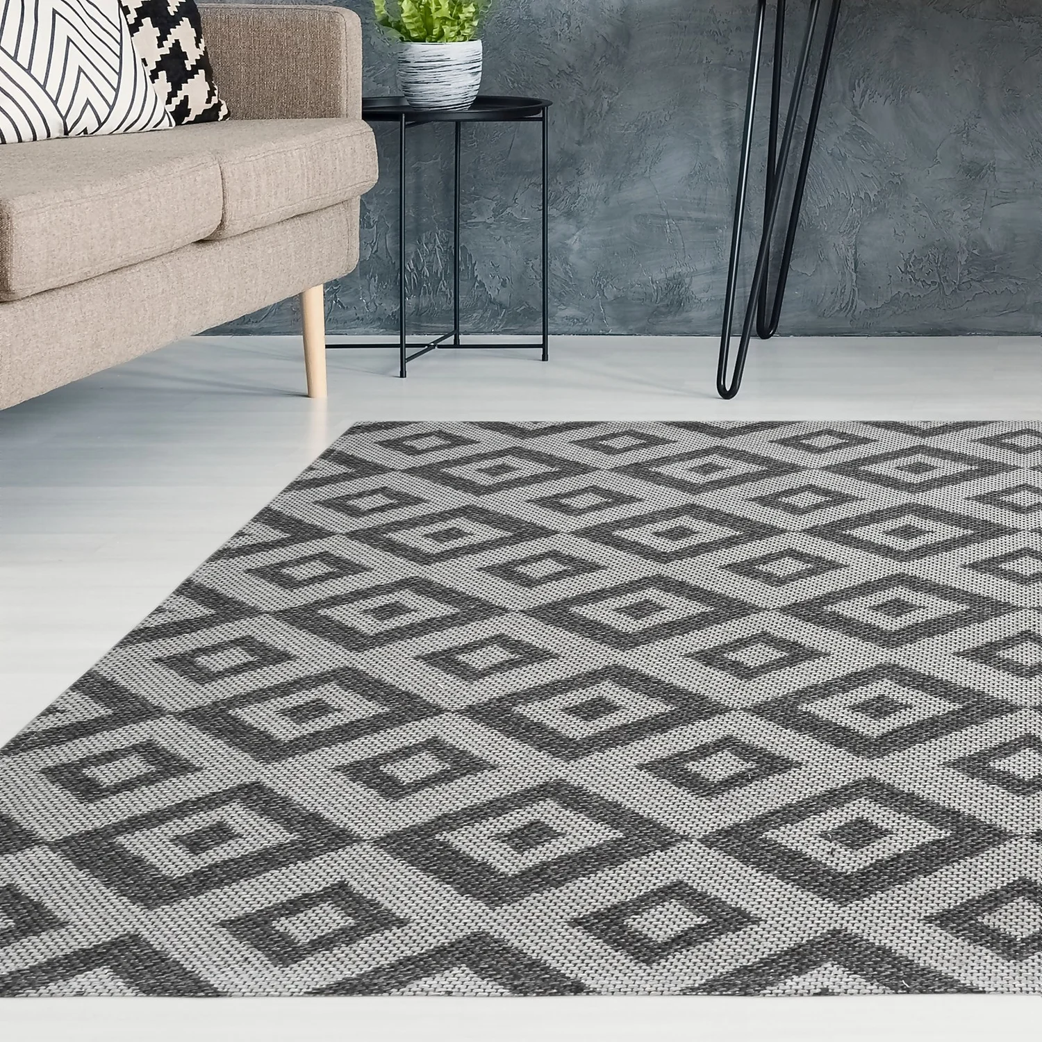 Recycled Cotton Geometric Rug - Grey - 160x230cm 5 Recycled Cotton Geometric Rug - Grey - 160x230cm - Image 5