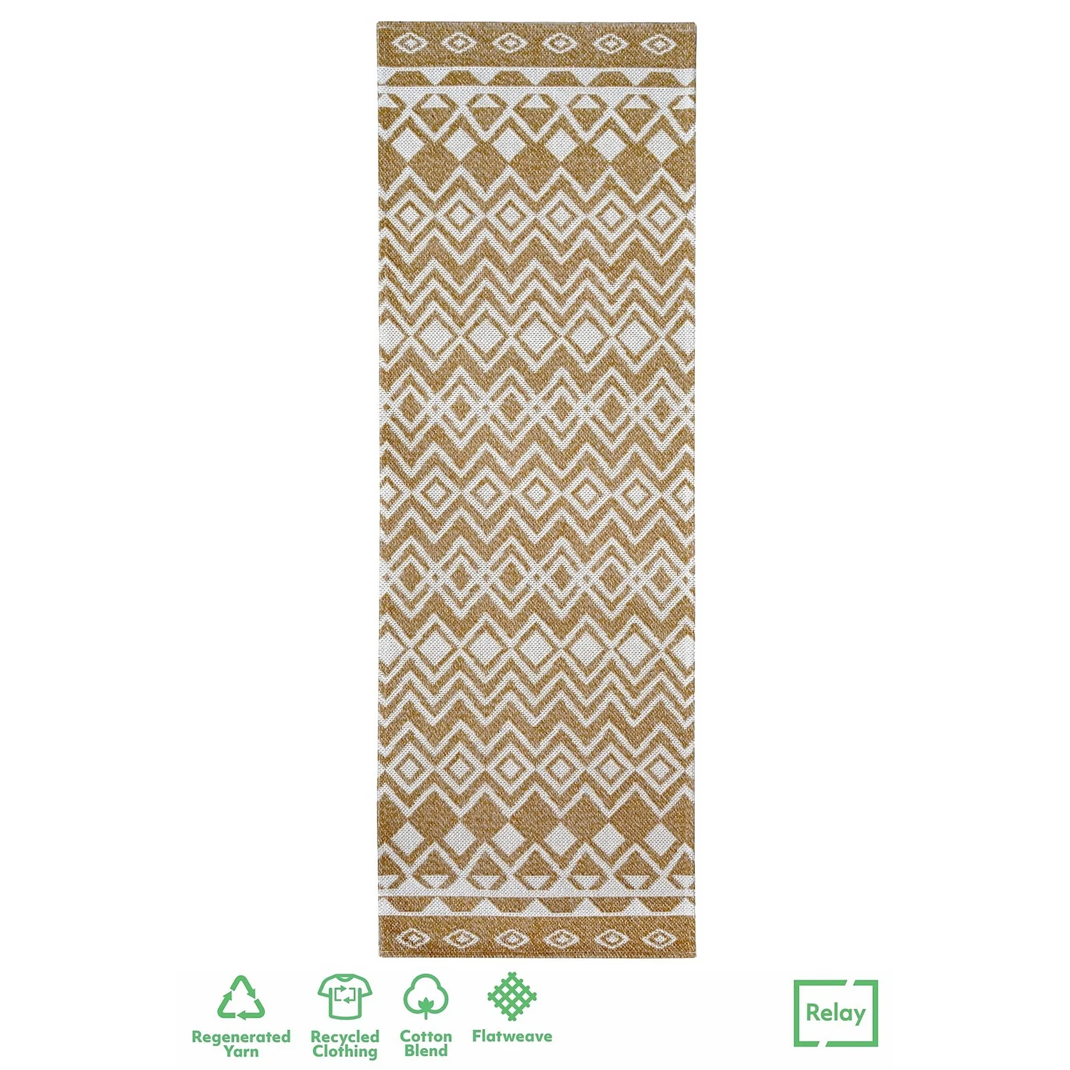 Recycled Cotton Tribal Rug - Ochre - 60x180cm 1 Recycled Cotton Tribal Rug - Ochre - 60x180cm