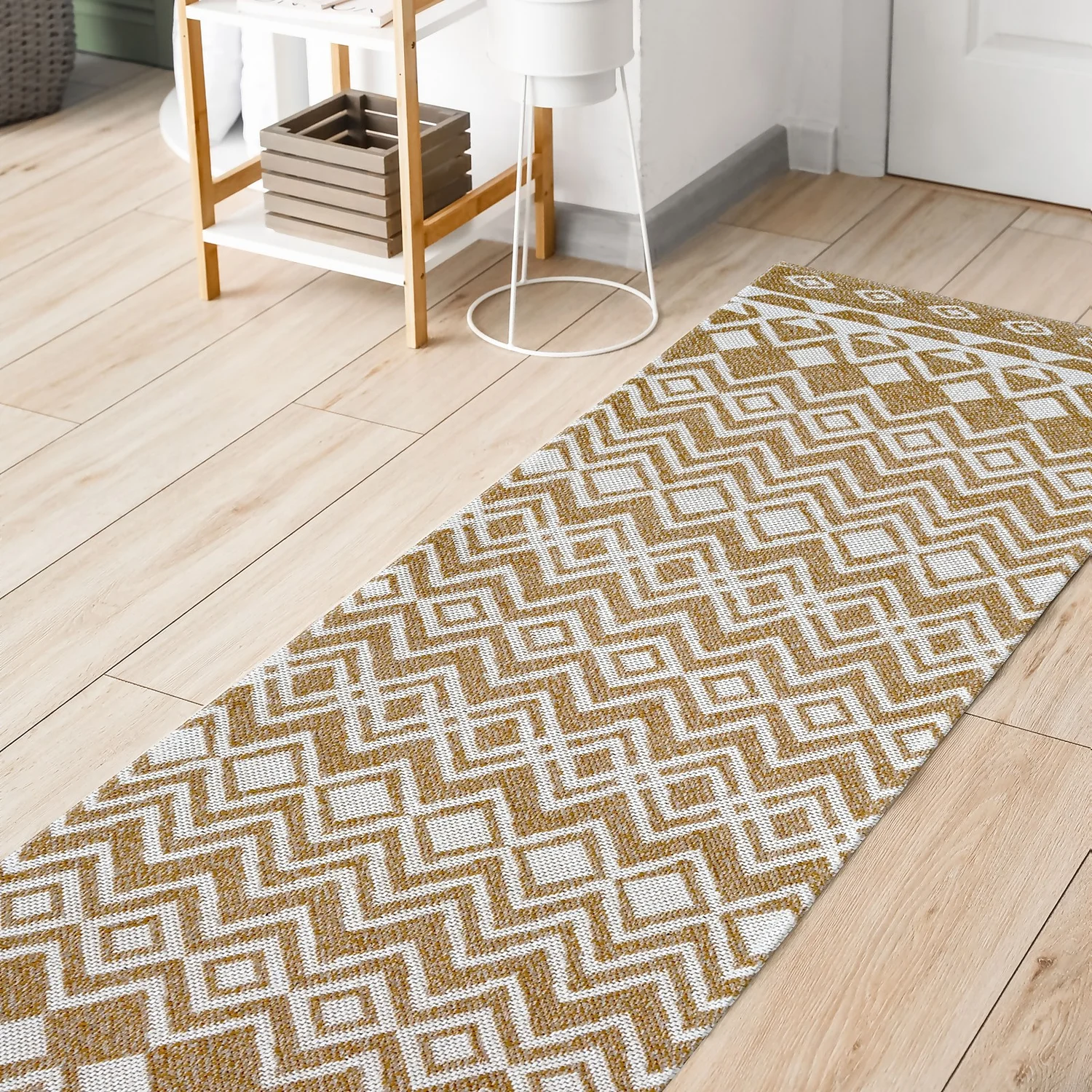 Recycled Cotton Tribal Rug - Ochre - 60x180cm 2 Recycled Cotton Tribal Rug - Ochre - 60x180cm - Image 2