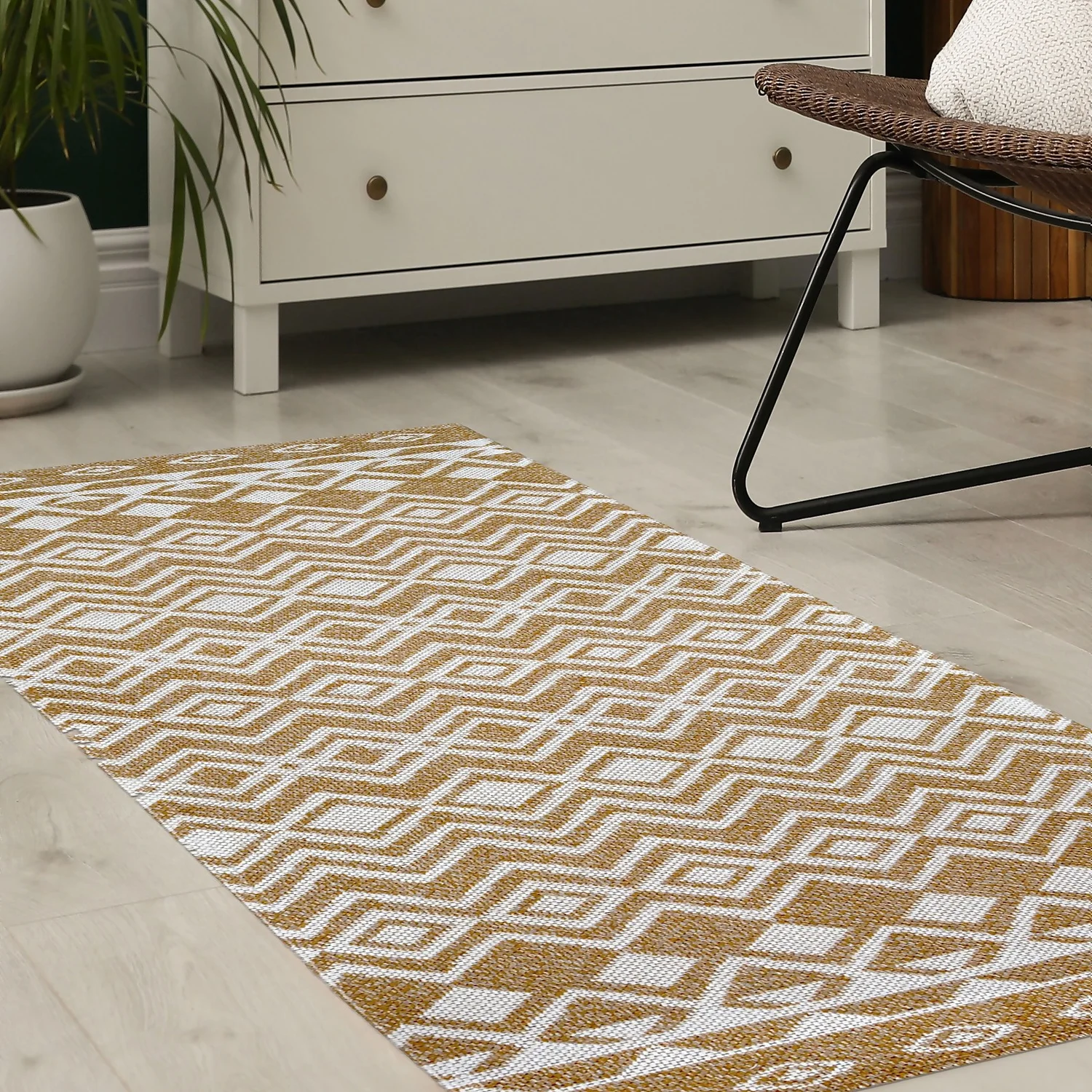 Recycled Cotton Tribal Rug - Ochre - 60x180cm 6 Recycled Cotton Tribal Rug - Ochre - 60x180cm - Image 6