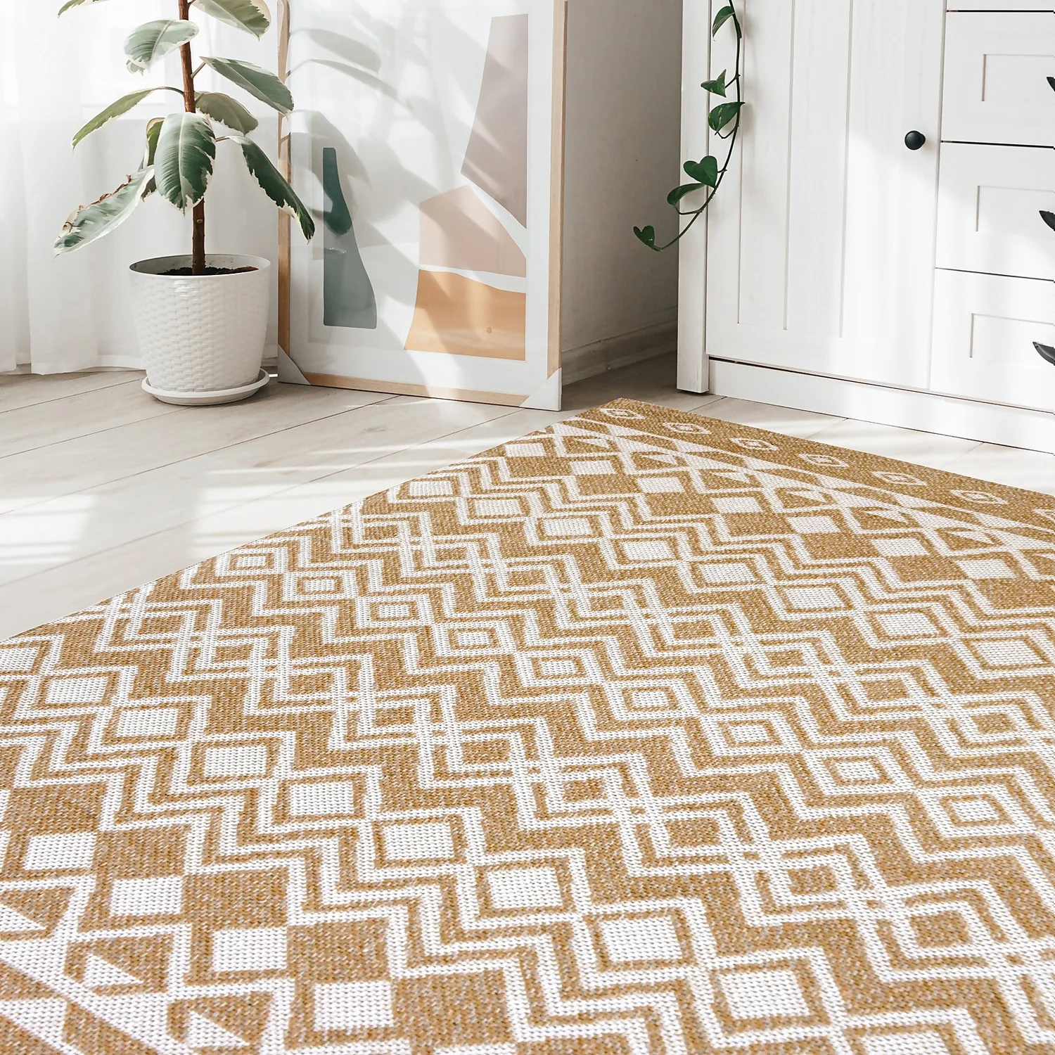 Recycled Cotton Tribal Rug - Ochre - 160x230cm 2 Recycled Cotton Tribal Rug - Ochre - 160x230cm - Image 2