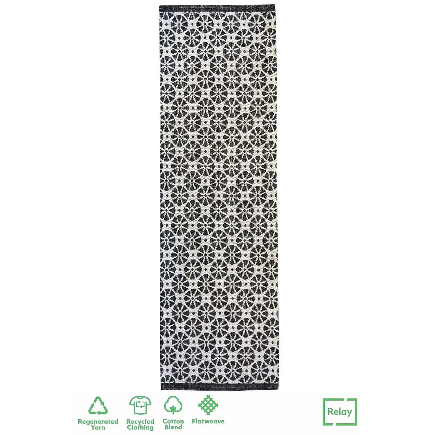 Recycled Cotton Starburst Rug - Monochrome - 60x180cm 1 Recycled Cotton Starburst Rug - Monochrome - 60x180cm