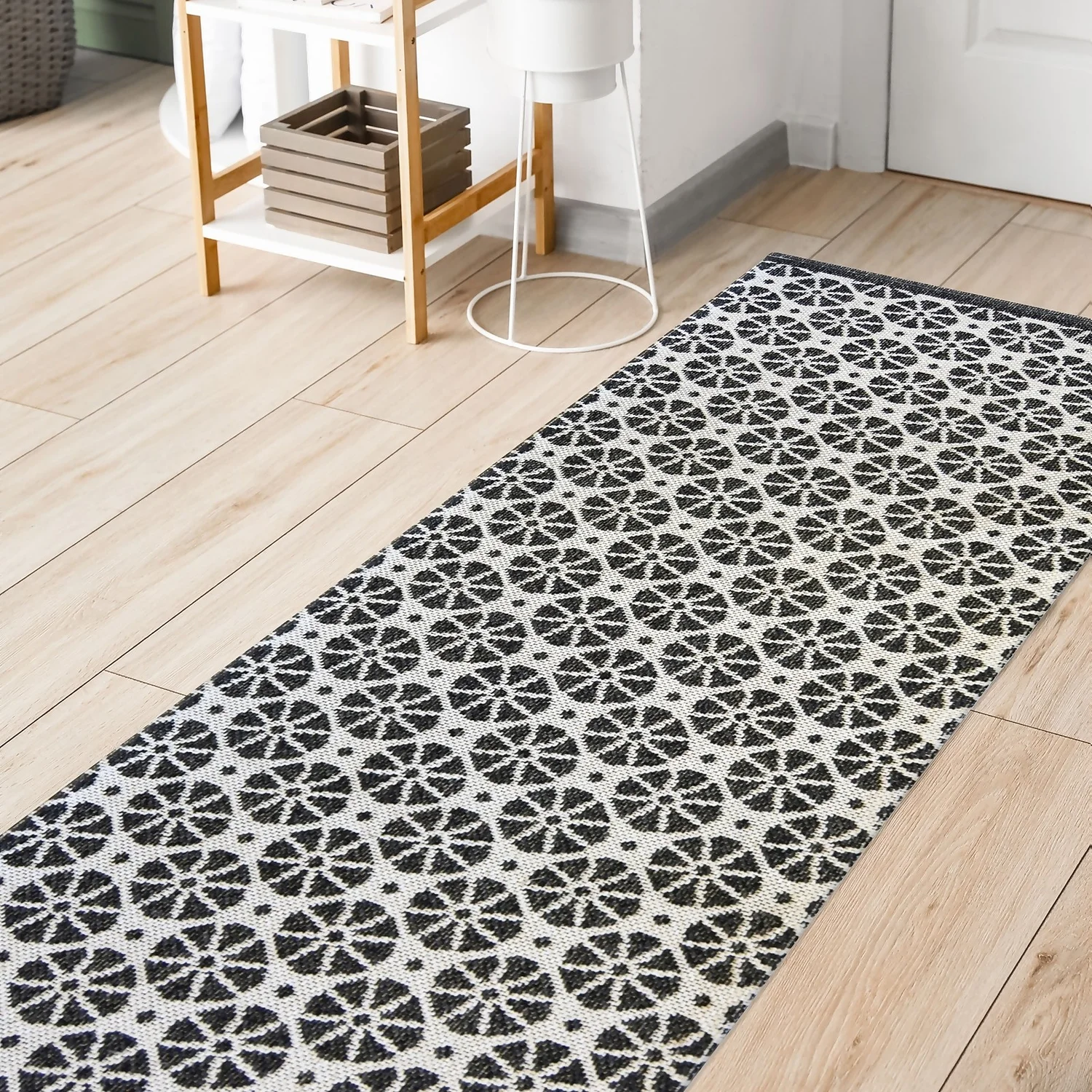 Recycled Cotton Starburst Rug - Monochrome - 60x180cm 2 Recycled Cotton Starburst Rug - Monochrome - 60x180cm - Image 2