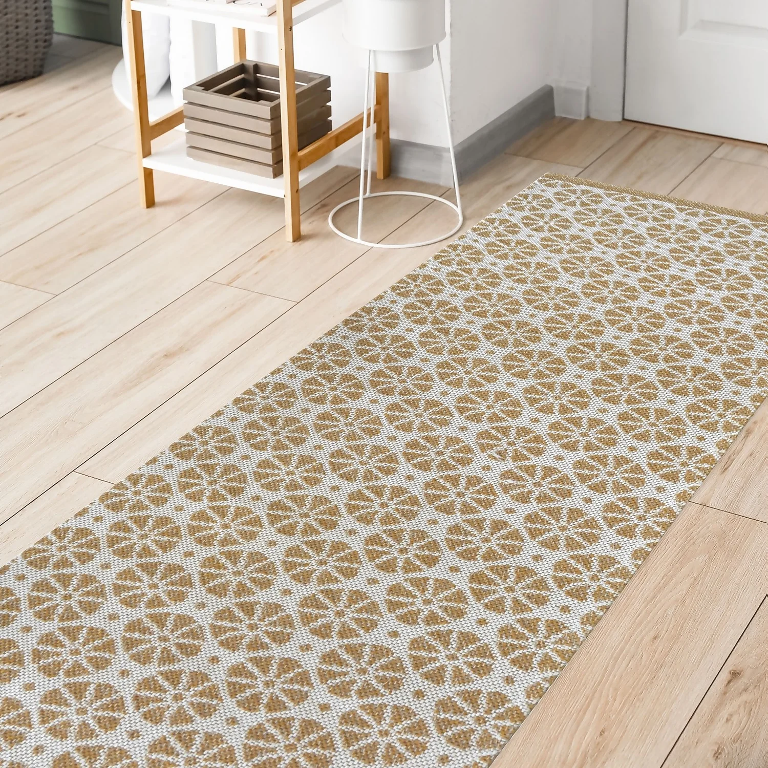 Recycled Cotton Starburst Rug - Ochre - 60x180cm 2 Recycled Cotton Starburst Rug - Ochre - 60x180cm - Image 2