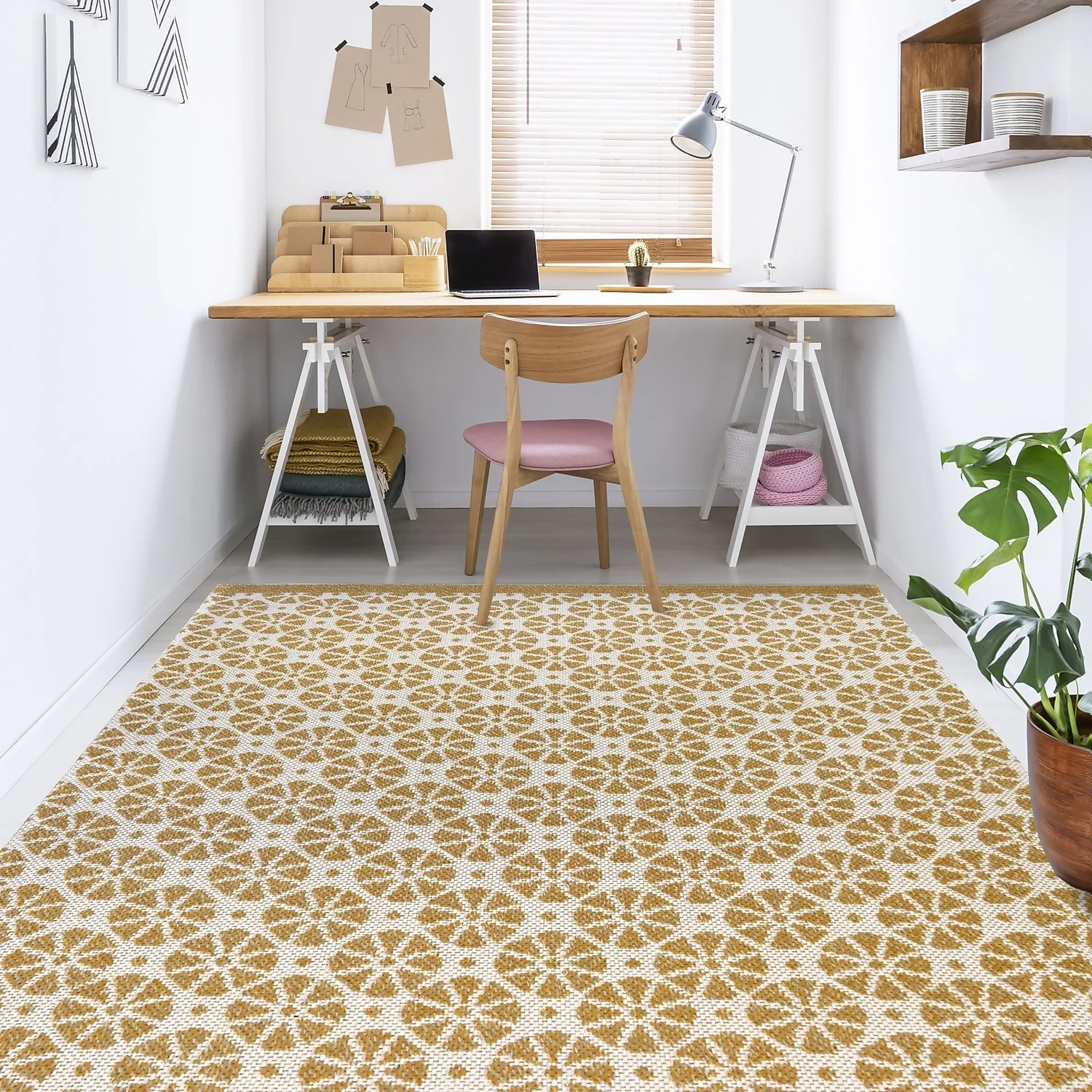 Recycled Cotton Starburst Rug - Ochre - 100x150cm 6 Recycled Cotton Starburst Rug - Ochre - 100x150cm - Image 6
