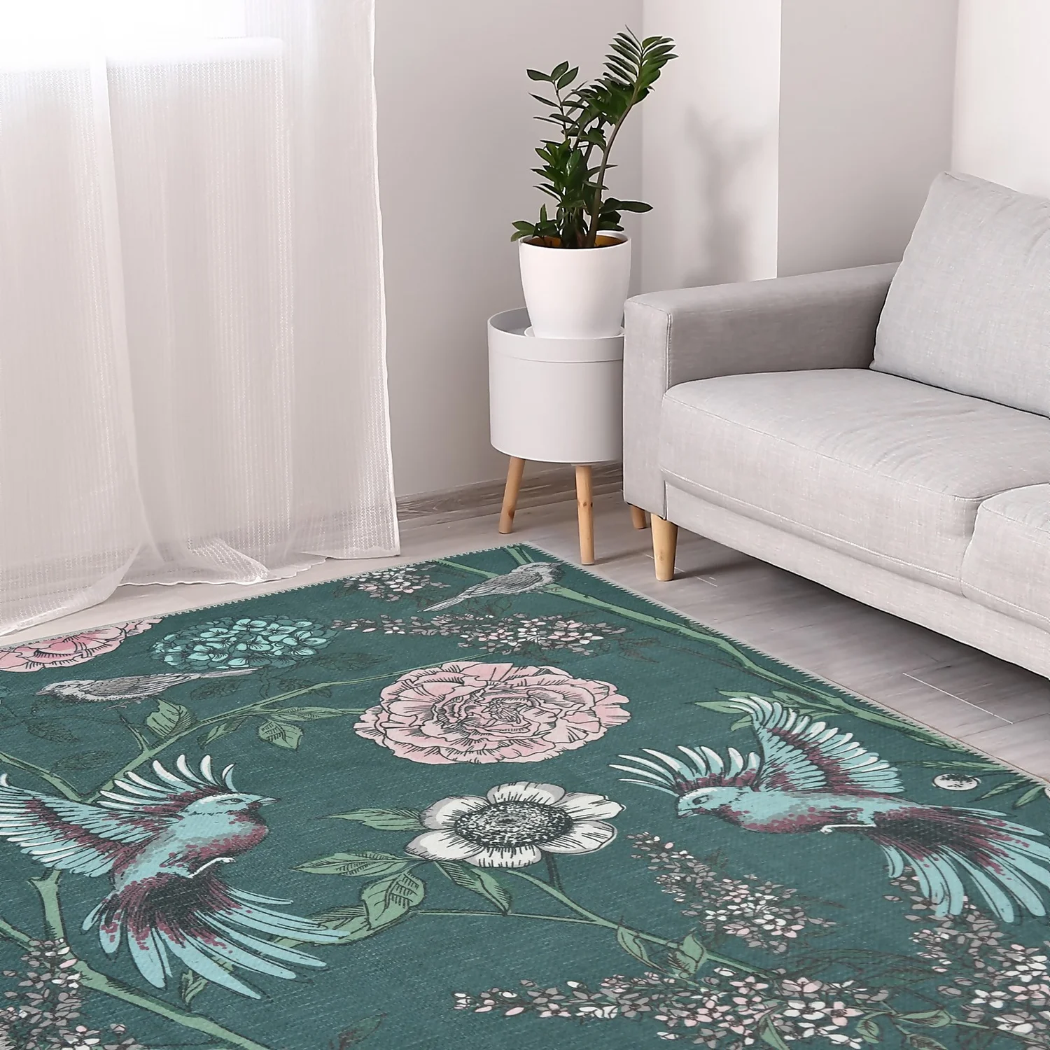Opal Botanical Rug - Bottle Green - 100x150cm 2 Opal Botanical Rug - Bottle Green - 100x150cm - Image 2