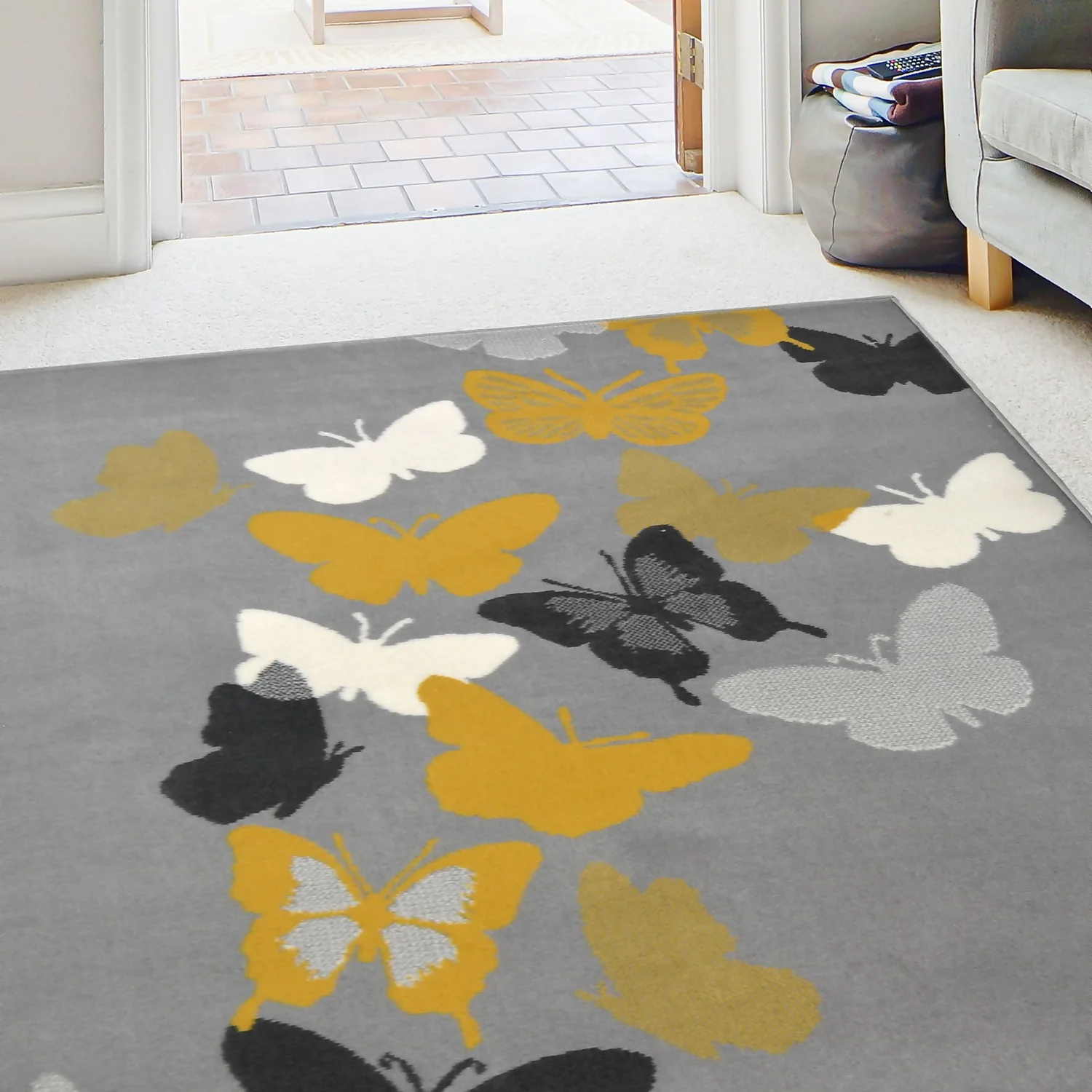 Butterfly Rug - Grey & Ochre - 120x170cm 2 Butterfly Rug - Grey & Ochre - 120x170cm - Image 2