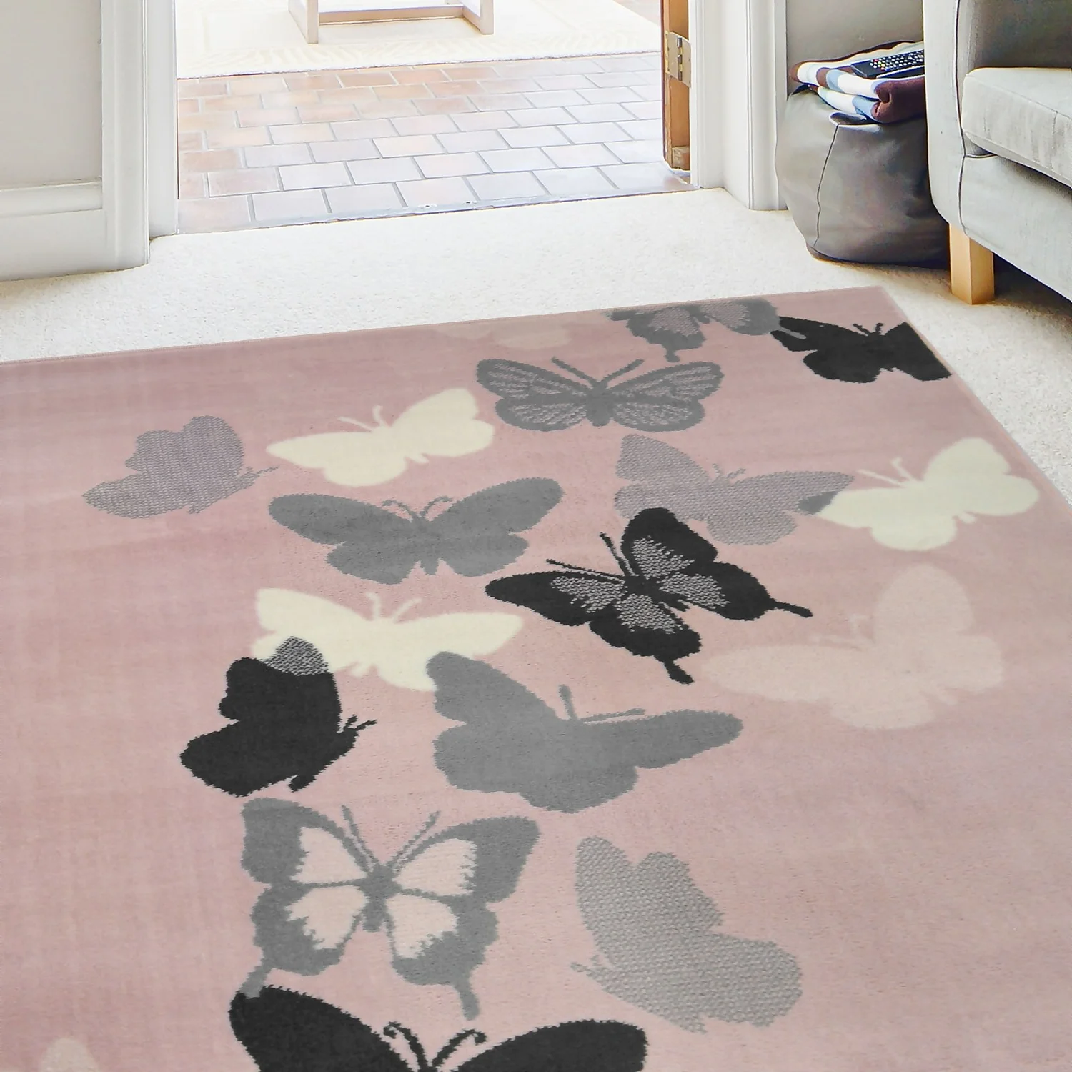 Butterfly Rug - Grey & Blush -160x230cm 2 Butterfly Rug - Grey & Blush -160x230cm - Image 2