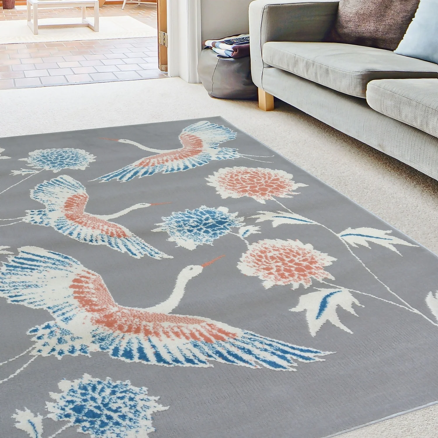 Abstract Birds Rug - Grey - 160x230cm 5 Abstract Birds Rug - Grey - 160x230cm - Image 5