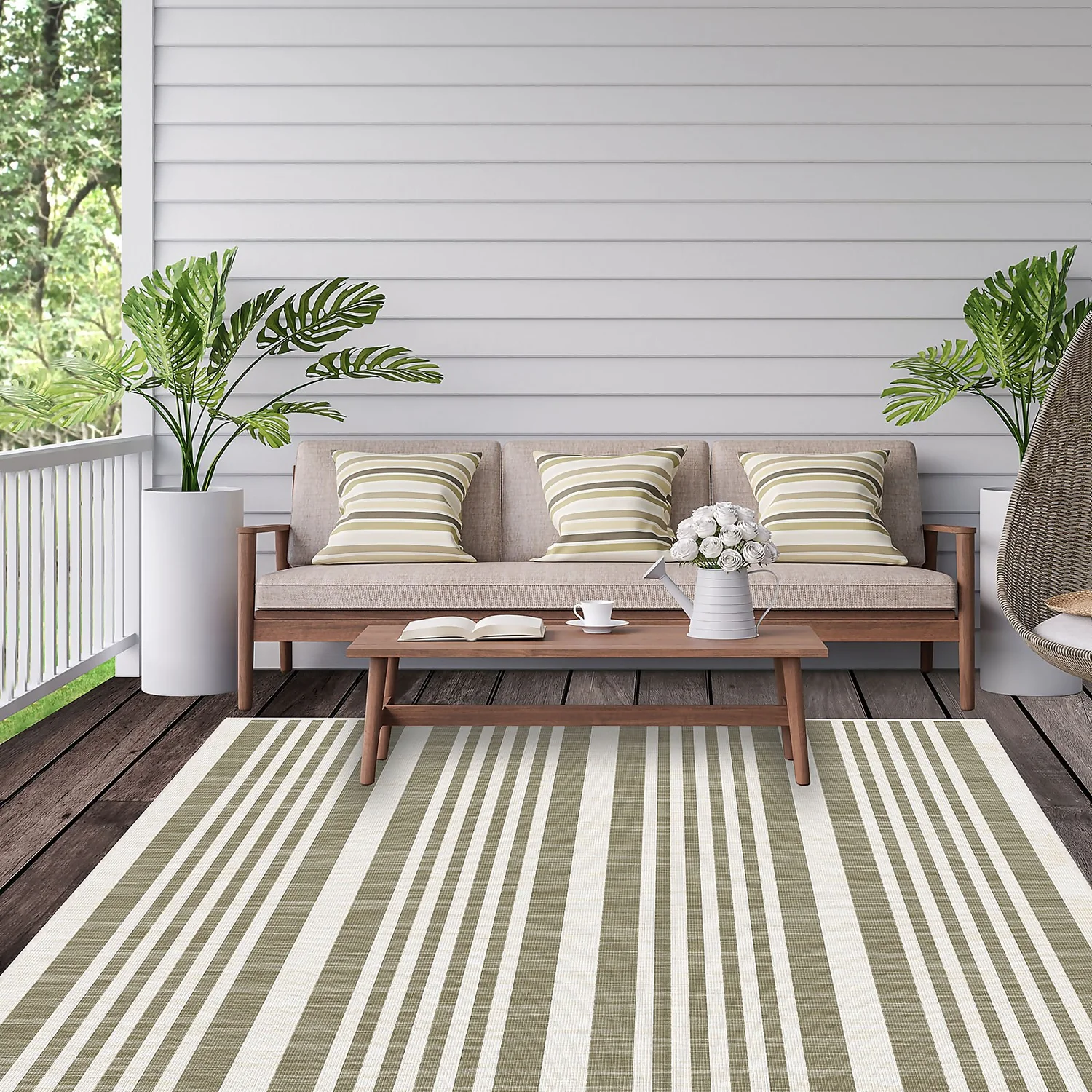 Duo Weave Indoor/Outdoor Rug - Stripes Natural - 120x170cm 2 Duo Weave Indoor/Outdoor Rug - Stripes Natural - 120x170cm - Image 2