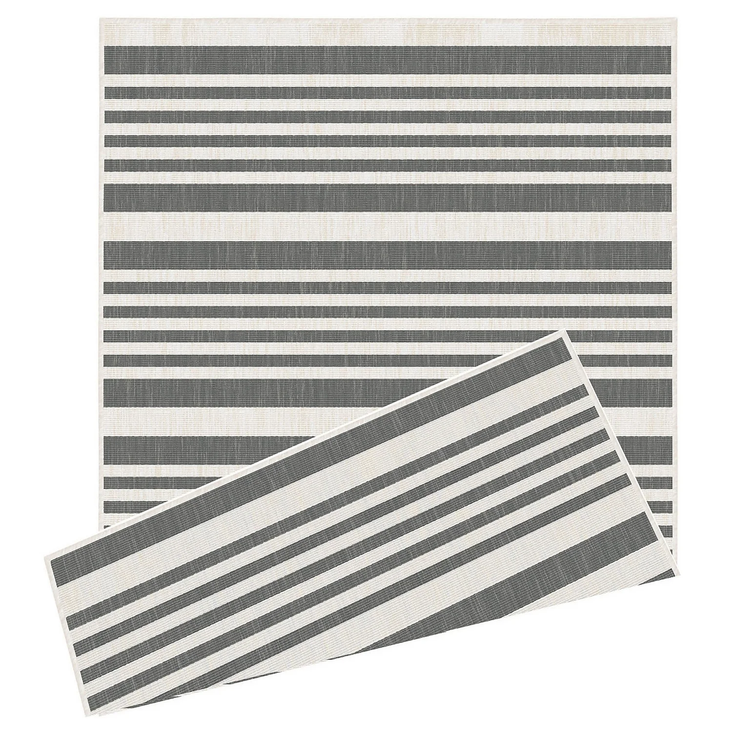 Duo Weave Indoor/Outdoor Rug - Stripes Grey - 160x230cm 1 Duo Weave Indoor/Outdoor Rug - Stripes Grey - 160x230cm