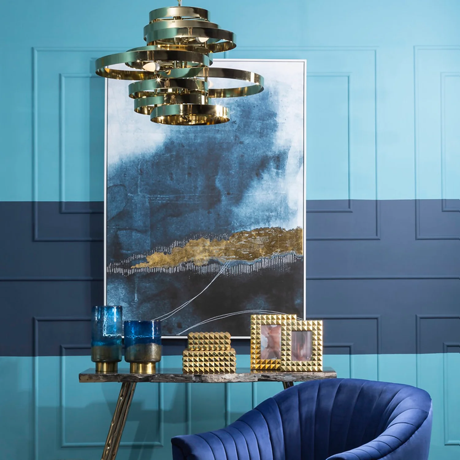 Astratto Wall Art Canvas - Blue & Gold - 103x143cm 2 Astratto Wall Art Canvas - Blue & Gold - 103x143cm - Image 2
